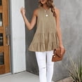 thumbnail image 2 of Camiseta sin mangas para mujer, cuello redondo, dobladillo con volantes, tipo suelto, Color puro, Top de verano para uso diario, 2 of 6