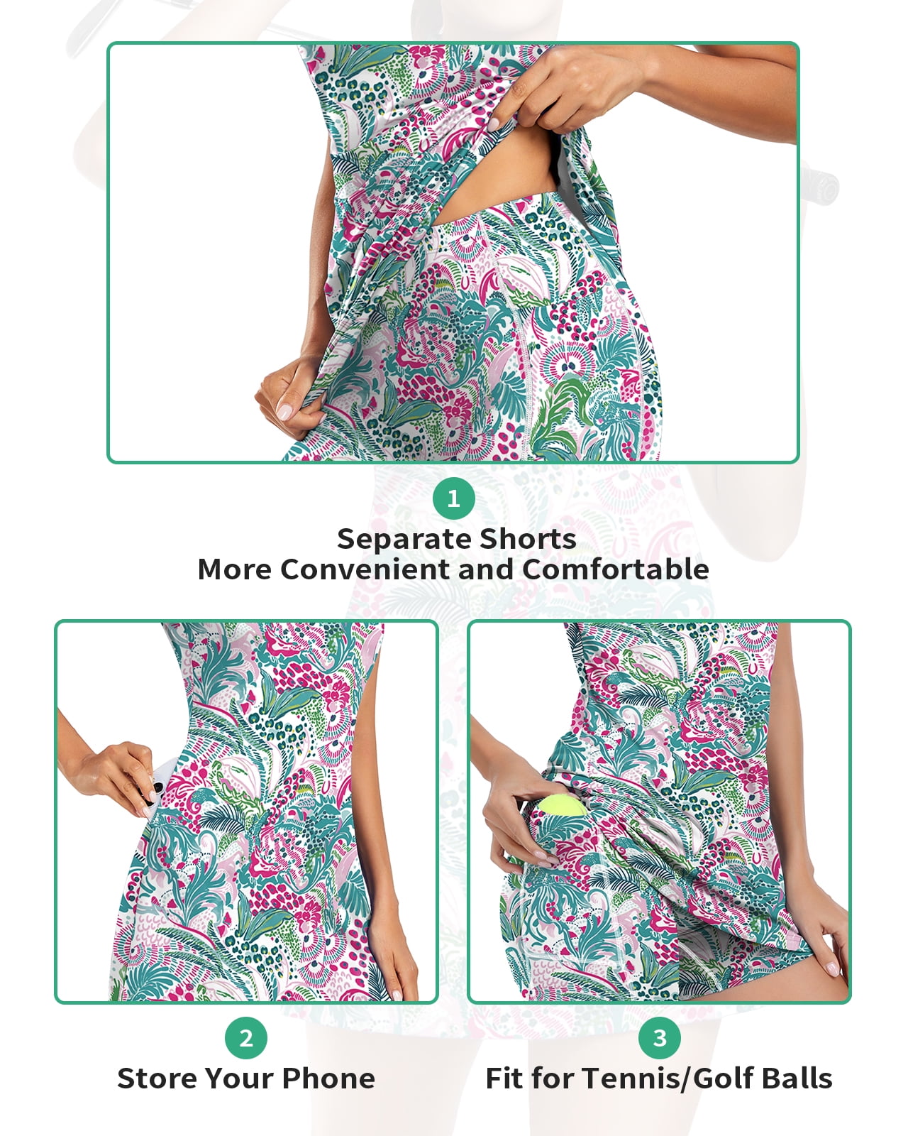 Women’s 1/4 Zip Tennis Dress Floral Ruffle Sleeve Golf Dress with Built-in Shorts and Pockets Athletic Outfit