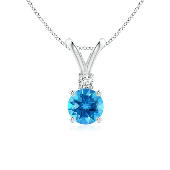 ANGARA Natural Swiss Blue Topaz V-Bale Pendant with Diamond in 14K White Gold for Women (Size-6mm) | November Birthstone, Anniversary, Jewelry Gift for Women | Natural Swiss Blue Topaz Necklace