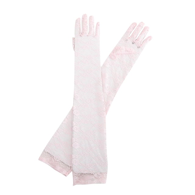 Pink Pink Extended Lace Five Finger Gloves For Women Breathable Mesh Long Arm Sleeve Cover Driving Sun Protection One Size Soft Stretchy Material Comfortable For Daily Use And Fashion