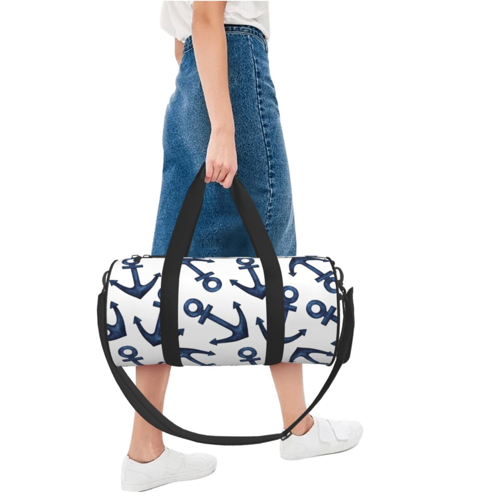 Vsdgher Navy Blue Anchor 45L Foldable Duffel Bag, Sports Gym Bag,Overnight Bag, Portable Weekender Bag for Airplanes
