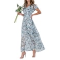 thumbnail image 2 of Women's Floral V Neck Flutter Sleeve Maxi Dress 100% Polyester Lightweight Flowing Silhouette for Everyday Wear, 2 of 4