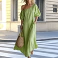 thumbnail image 4 of Karymi One Shoulder Maxi Dress, Casual Off Shoulder Puff Sleeve Solid Flowy Dress with Pockets, Summer Loose Beach Cover-Up Dress Plus Size Dresses, 4 of 8