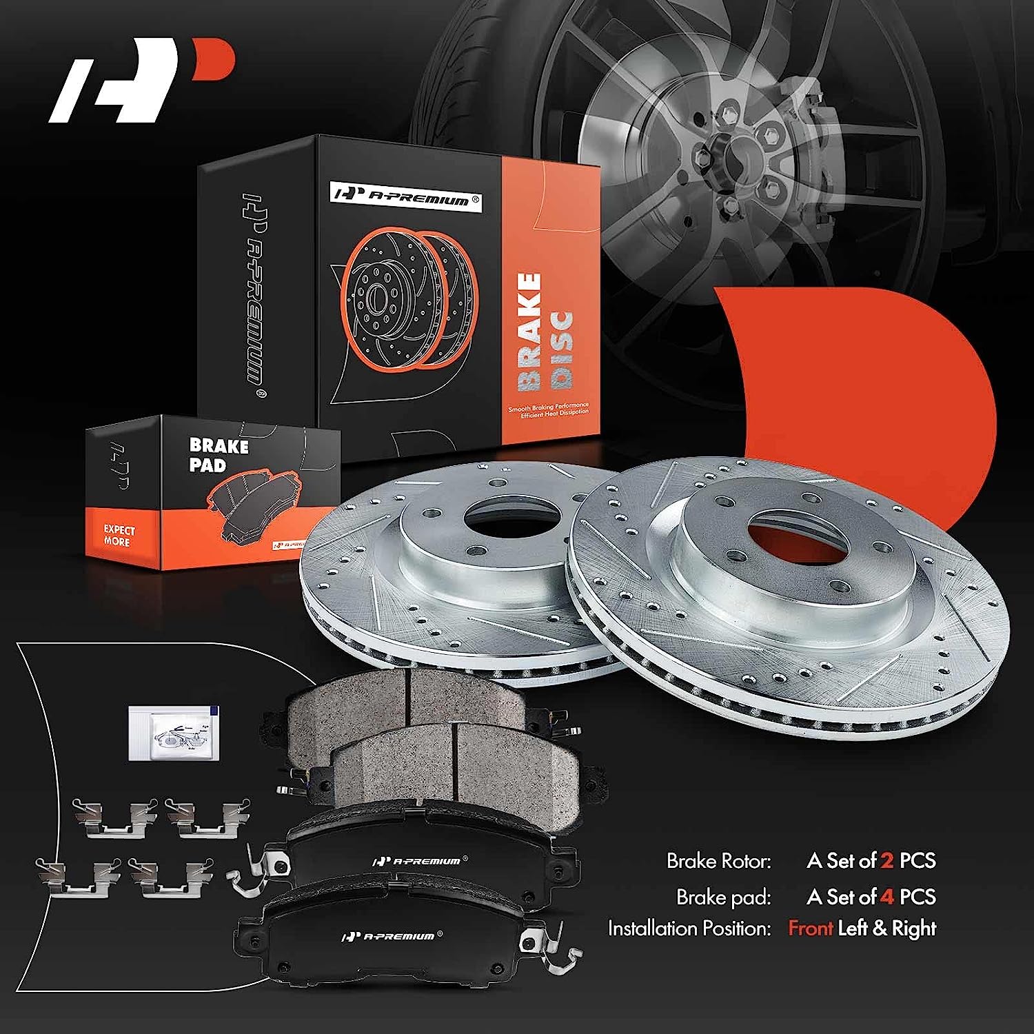 A-Premium 11.65インチ (296mm) フロントドリルおよびスロット付きディスクブレーキローター + セラミックパッドキット 日産とスズキの一部のモデル 並行輸入品 A-Premium 11.65 Inch (296mm) Rear Drilled And Slotted