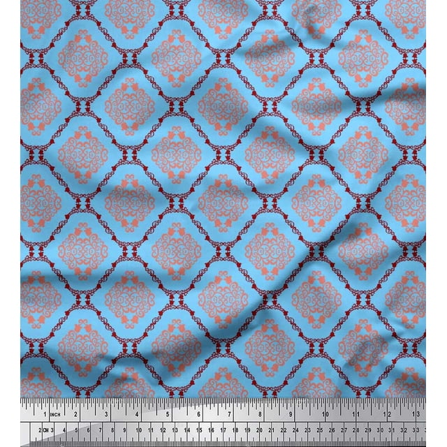 Soimoi Poly Georgette Fabric Flamingo & Moroccan Damask Print Sewing Fabric Yard 42 Inch Wide