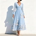 thumbnail image 2 of Women's Fall Floral Printed Maxi Dress V Neck Lantern Long Sleeve Boho Dresses for Wedding Guest Beach Vacation, 2 of 6