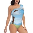 thumbnail image 3 of Rateoe Cow Grazing Nature Pattern Women One Piece Swimsuits Tummy Control One Shoulder Bathing Suits Ruffle Swimwear-, 3 of 6