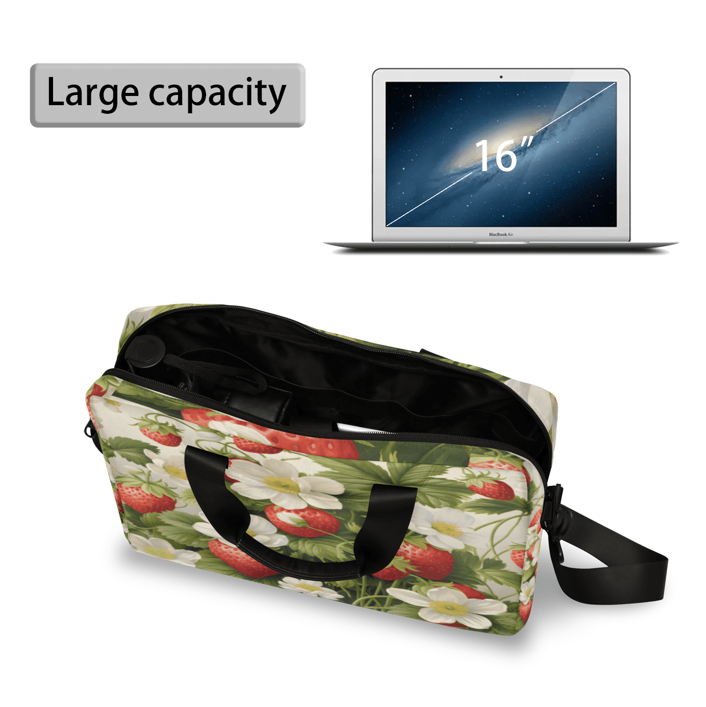 Herdesigns Cute Strawberry Fruit Laptop Bag for Women Men, Computer Case Briefcase Messenger Bags, 15-15.6 inch Laptop Sleeve Shoulder Bag