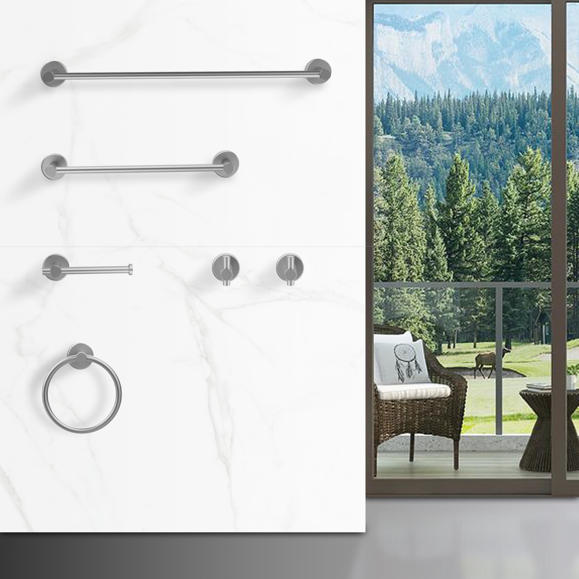 Bathroom Hardware Set, Thicken Space Aluminum 6 PCS Towel bar Set Wall Mounted