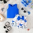 thumbnail image 2 of XZNPDUCQ Toddler Girls Summer Outfit Lion Embroidered Short Sleeve T-Shirt Tops Pockets Shorts Set Casual Elastic Shorts 2Pcs Summer 2Pcs T Shorts Set Dailywear Blue，9-12 Months, 2 of 9