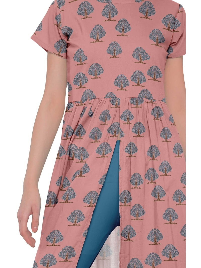 Moomaya Printed Indian Top Long Kurti Dress Cotton Tunic Dresses For Women  - Walmart.com