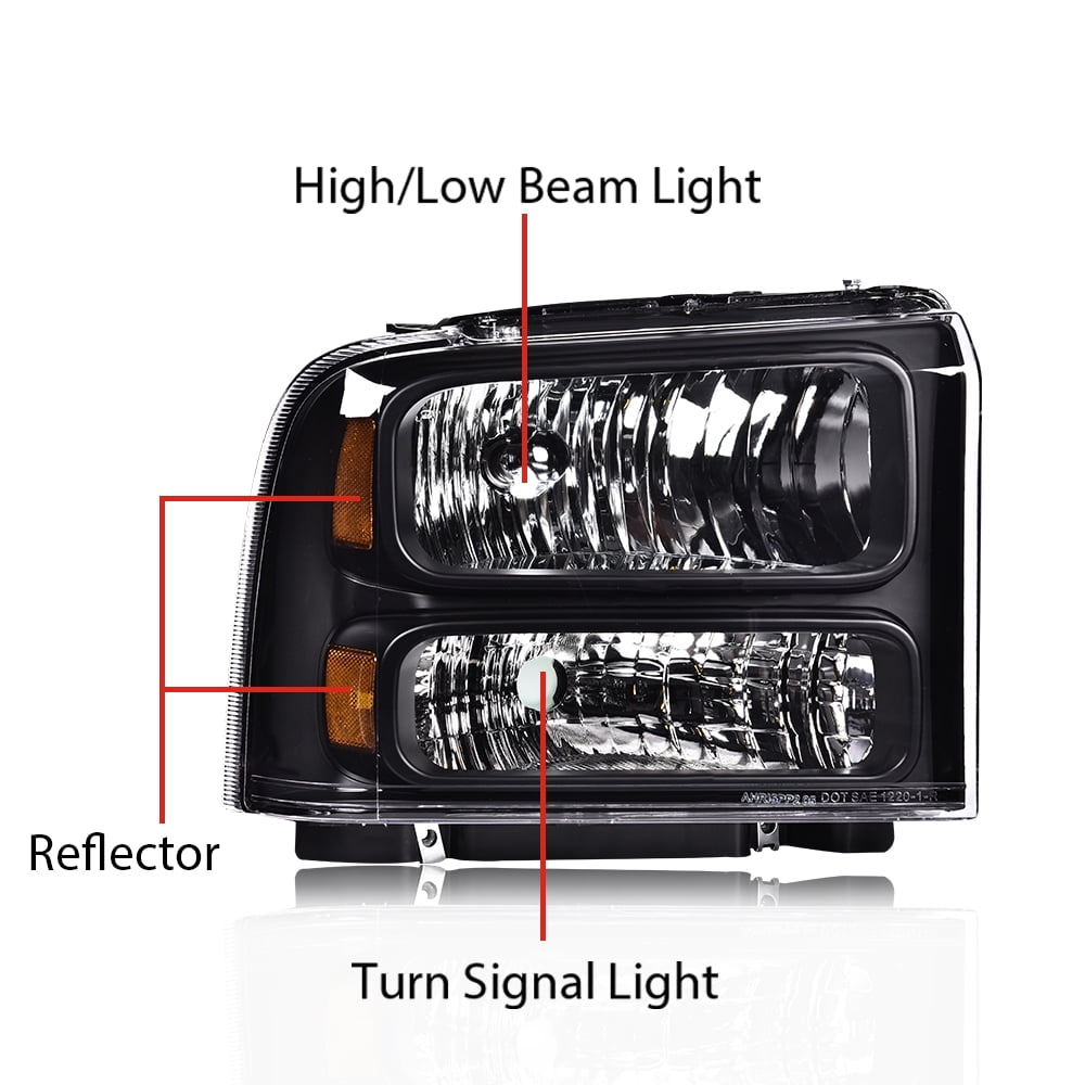 Pair Headlights Lamp Clear / Black  Fit for Ford F-250 F-350 Super Duty 1999-2004