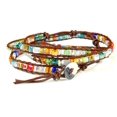 thumbnail image 4 of Handmade 26" Brown Leather & Multi Square Faceted Cut Mosaic Bead Wrap Bracelet, 4 of 4