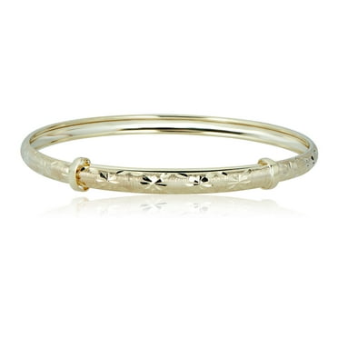 AVORA 10K Yellow Gold Diamond-Cut Flower Pattern Adjustable Bangle Bracelet : 1.5" - 2" Diameter