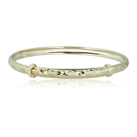 AVORA 10K Yellow Gold Diamond-Cut Flower Pattern Adjustable Bangle Bracelet : 1.5" - 2" Diameter