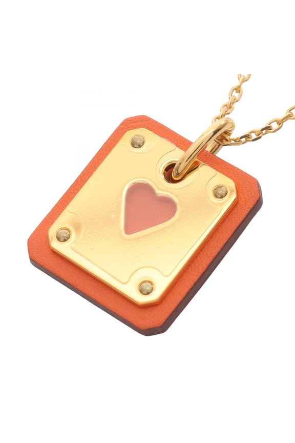 Pre-Owned Hermes Herms Asdecour PM Necklace, Gold-Plated, Swift Leather, Women's, Gold and...