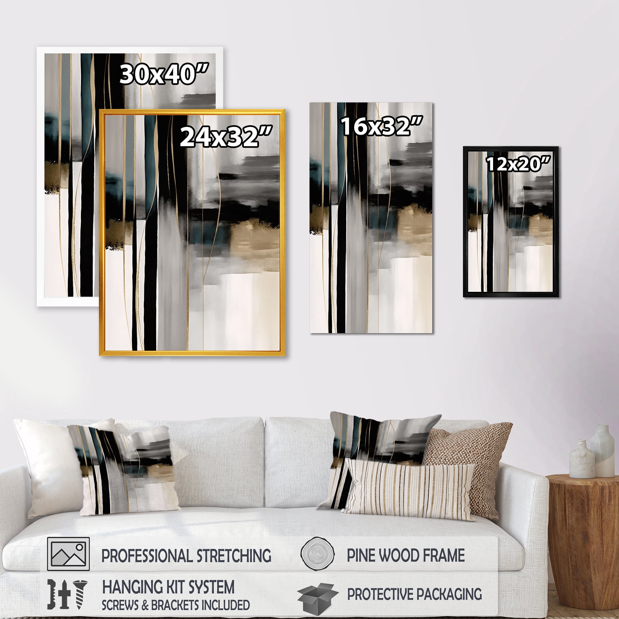 Designart Abstract Geode Geometric Black And Gold III Canvas Wall Art