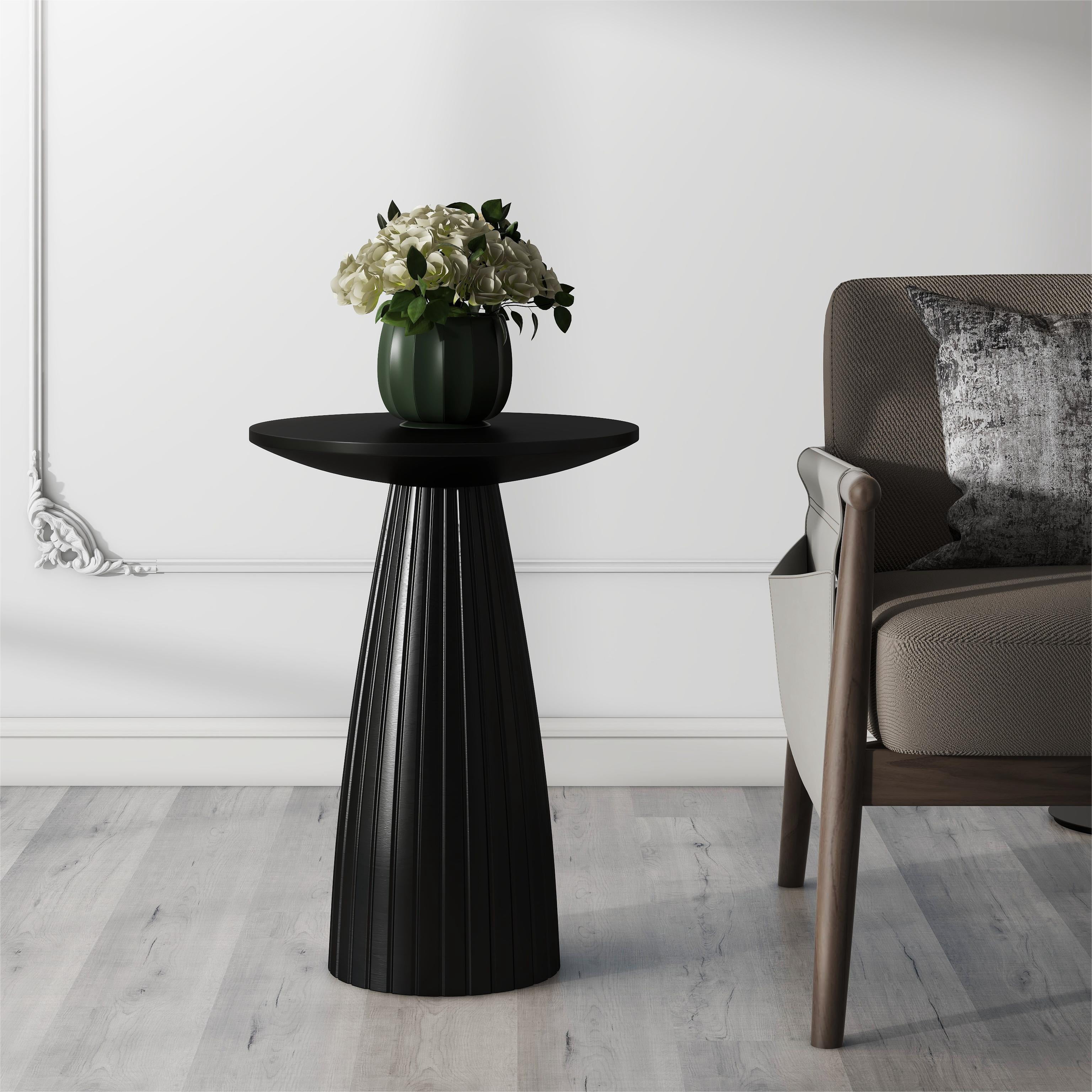 Solid Wood Round Top Pedestal End Table Pedestal Side Table Black Accent Table for Living Room Furniture