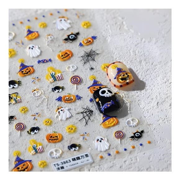 Pegatinas de uñas Tnbuokas Halloween 5D autoadhesivas para mujer