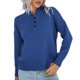 thumbnail image 1 of Suéter casual de mujer con medio botón y cuello en V Jersey de punto de color sólido Abanopi Azul, 1 of 7