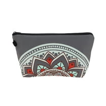 Unique Bargains 1 Pc Flower Printed Makeup Bag for Vacation Business Travel Gray Polyester
