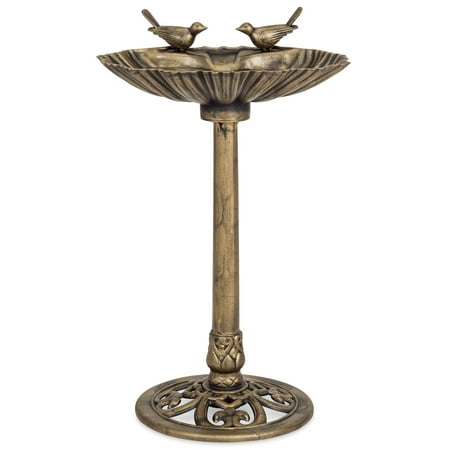 Best Choice Products Outdoor Pedestal Bird Bath Decoration for Yard, Garden, Lawn w/ Sparrow Statues, Fleur-de-Lys Accents - Antique Gold