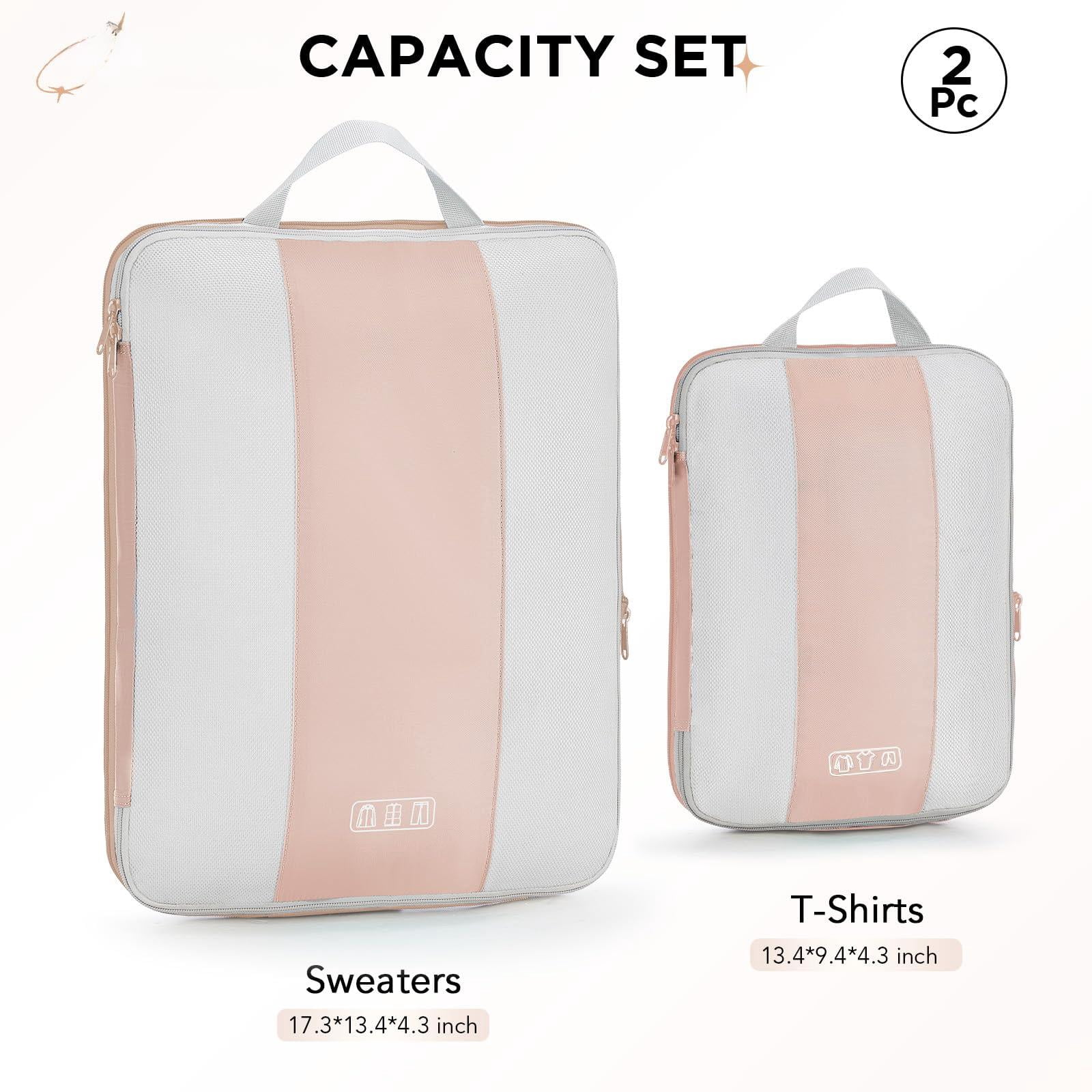 Beige 2 Set Travel Packing Cubes Suitcase Luggage Organizer Bags