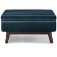 thumbnail image 3 of Owen 34 inch Wide Mid-Century Modern Coffee Table Storage Ottoman in Distressed Dark Blue Vegan Leather, 3 of 13