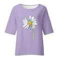 thumbnail image 4 of Xihbxyly Women's 3/4 Sleeve Shirts Women's 3/4 Cropped Sleeve Cotton Linen Top Summer Solid Color Crew Neck T-Shirt Plus Size Vintage Shirt Casual Loose Blouse Trendy Lightweight Soft Plus Size Tops, 4 of 4