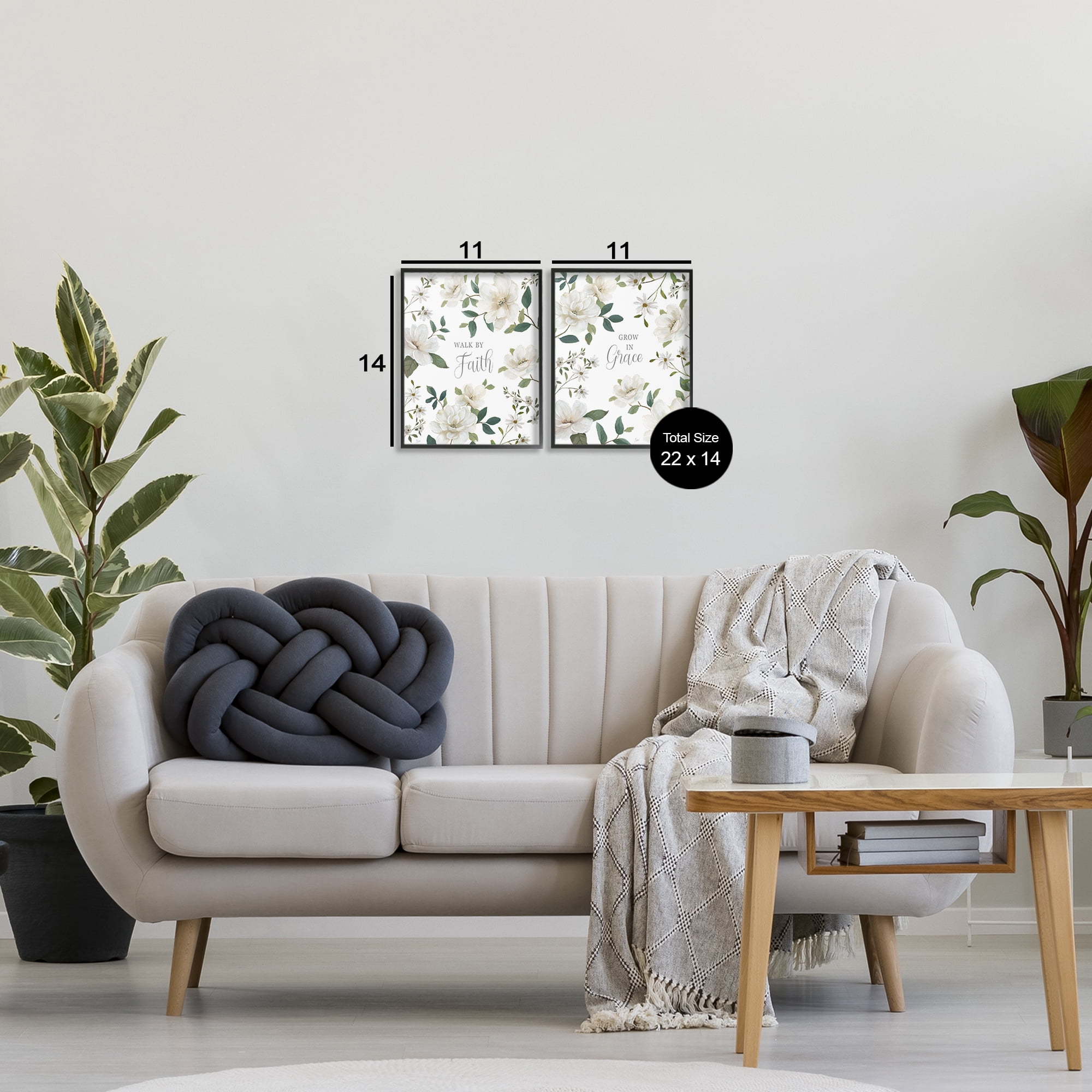 Stupell Industries Spiritual Faith Sayings with Florals 2 Piece Black Framed Giclee Art Set, design by Nan