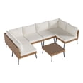 thumbnail image 3 of LazySunsets 7-Piece Beige All Weather Wicker Patio Sectional Conversation Set, Thick Water Resistant Cushions & Tempered Glass Coffee Table for Backyard Poolside Porch Garden, 3 of 8