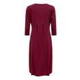 thumbnail image 4 of Rggeeun Women'S Dresses Solid Color Short Sleeve Crew Neck Knee-Length Soft Fabric Loose Fit A-Line With Pleated Ruffle Trim For Summer Nightclub Classic Wear,Red,Xxxl, 4 of 5
