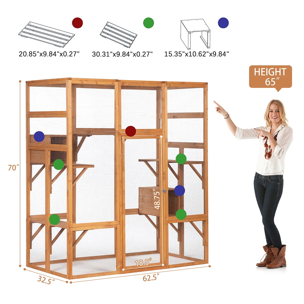 Kadyn Wooden Outdoor Cat Cage, Wooden Indoor Outdoor Cat Cage, Large Wooden Cat Cage with Top Sun Panel, Perch, Sleeping Box, Large Cat House with Perch, Orange Kadyn Wooden Outdoor Cat Cage, Wooden Indoor Outdoor Cat Cage, Large Wooden Cat Cage with Top Sun Panel, Perch, Sleeping Box, Large Cat House with Perch, Orange