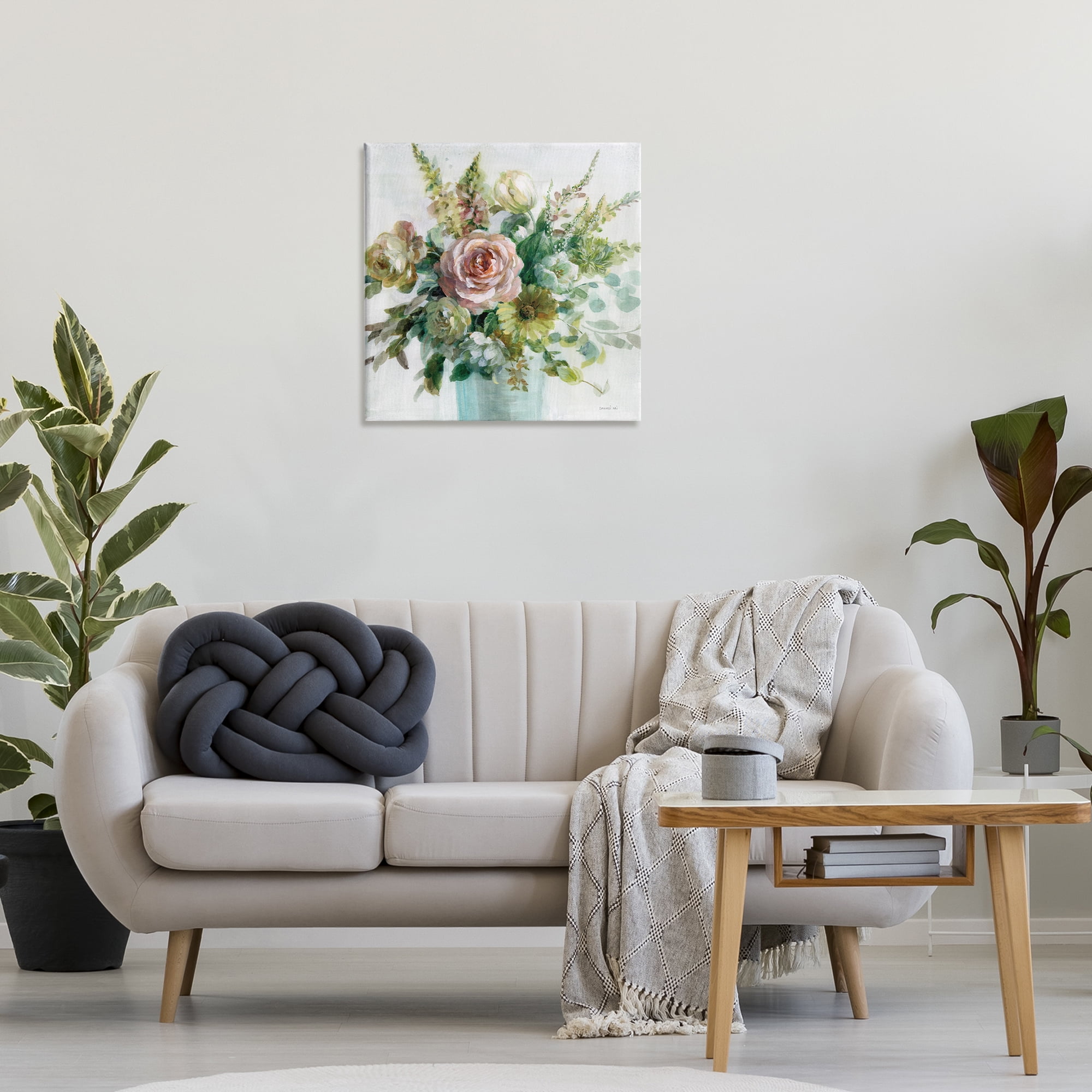 Stupell Industries Sage & Peach Flowers Botanical & Floral Painting Gallery Wrapped Canvas Art Print Wall Art, 24 x 24