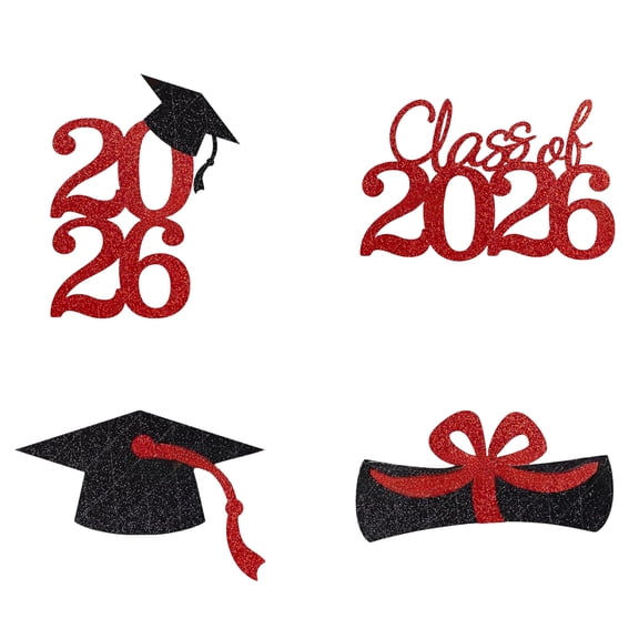 Bisitoy Double-sided 16 PCS Graduation Decorations 2026 Cake Toppers – Class of 2026 Centerpieces Picks for Graduation Theme Party Decorations Supply (Red)