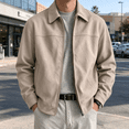 thumbnail image 2 of Dpjklzsn Mens Faux Suede Jacket Zip Up Collar Lightweight Trucker Coat with Pockets for Casual Daily Wear, 2 of 7