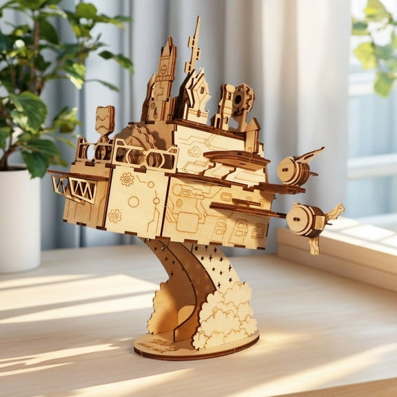 DIY Moving Castle Music Box - 3D Wooden Mechanical Puzzle for Adults, Building Model Kit with Rotating Gears, Handmade Birthday or Christmas Gift