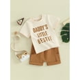 thumbnail image 3 of JYYYBF Toddler Boy 2 Piece Set, Round Neck Short Sleeve Letter Print Tops + Elastic Waist Shorts Infant Baby Summer Outfits, 3 of 7