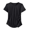 thumbnail image 1 of Timegard Summer Tops for Women Crew Neck Short Sleeve Comfy Side Split Tee Solid Color Casual Shirts Tops, 1 of 7