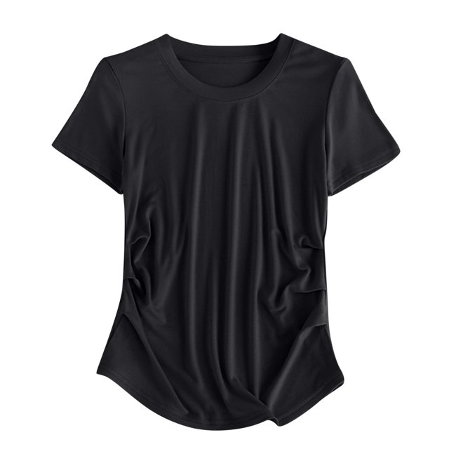 Timegard Summer Tops for Women Crew Neck Short Sleeve Comfy Side Split Tee Solid Color Casual Shirts Tops