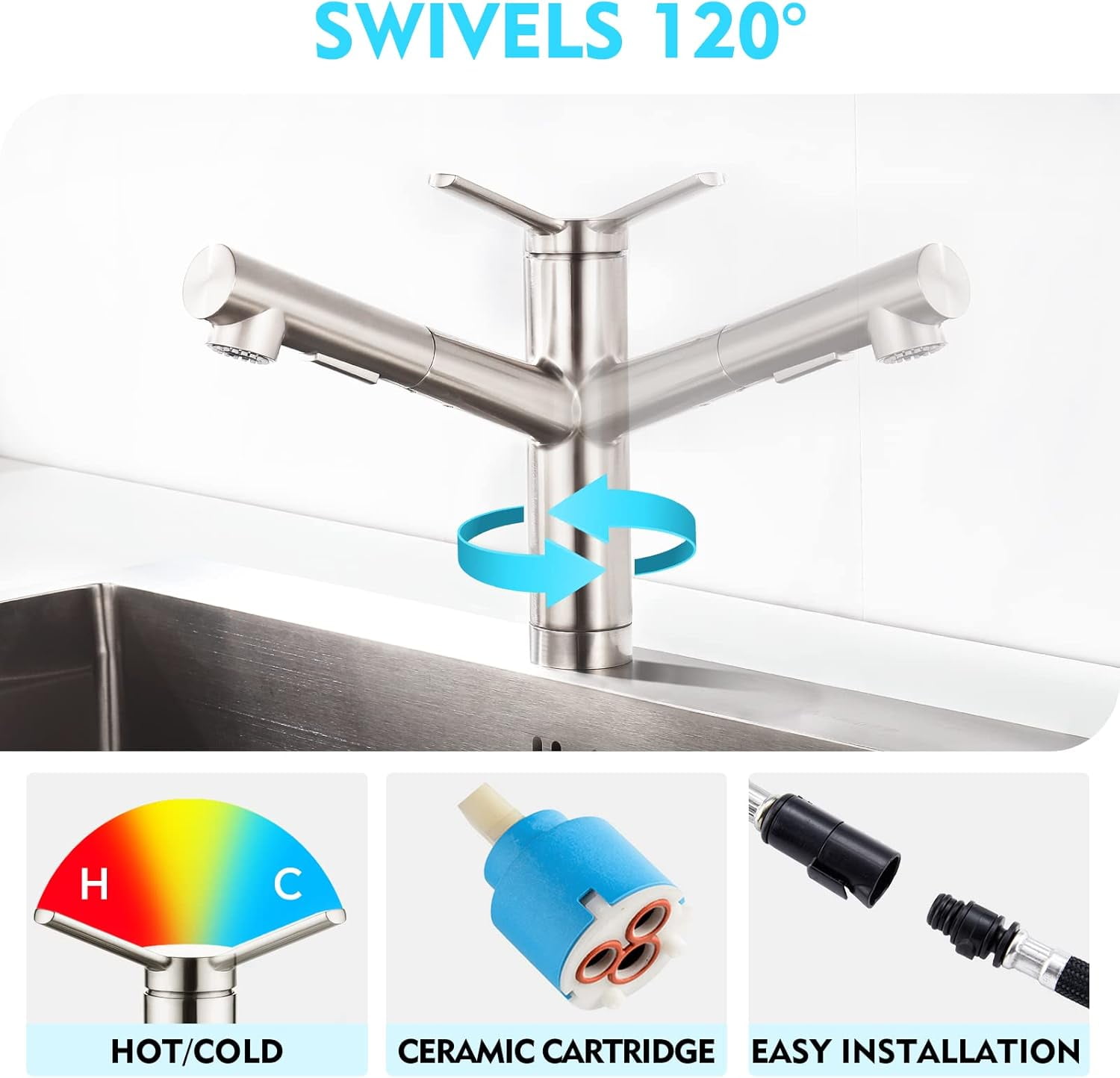 Kitchen faucets, Bar Sink Faucet, Single Handle Pull Out Brushed Nickel Low Arc Faucet
