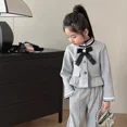 thumbnail image 3 of Traje informal elegante de otoño para niñas, traje de Tweed versión coreana, pantalones superiores e inferiores de manga larga, conjunto de 2 piezas para todas las estaciones, 3 of 5