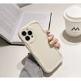 thumbnail image 3 of Wave Pattern Solid Color Cream For iPhone 15 14 13 12 11 Pro Max Mini Transparent Yellow Resistant Couple White Clear Phone Case, 3 of 5