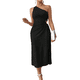 thumbnail image 1 of Vestido de Verano Midi Sin Mangas con Abertura Alta y un Hombro Descubierto para Mujer, Color Negro, Talla S, 1 of 7