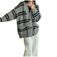 thumbnail image 2 of Dolkfu V Neck Woman Sweater Gray Button Up Striped Sweater Coat Casual with Pocket Cardigan Womens Winter Tops, 2 of 3