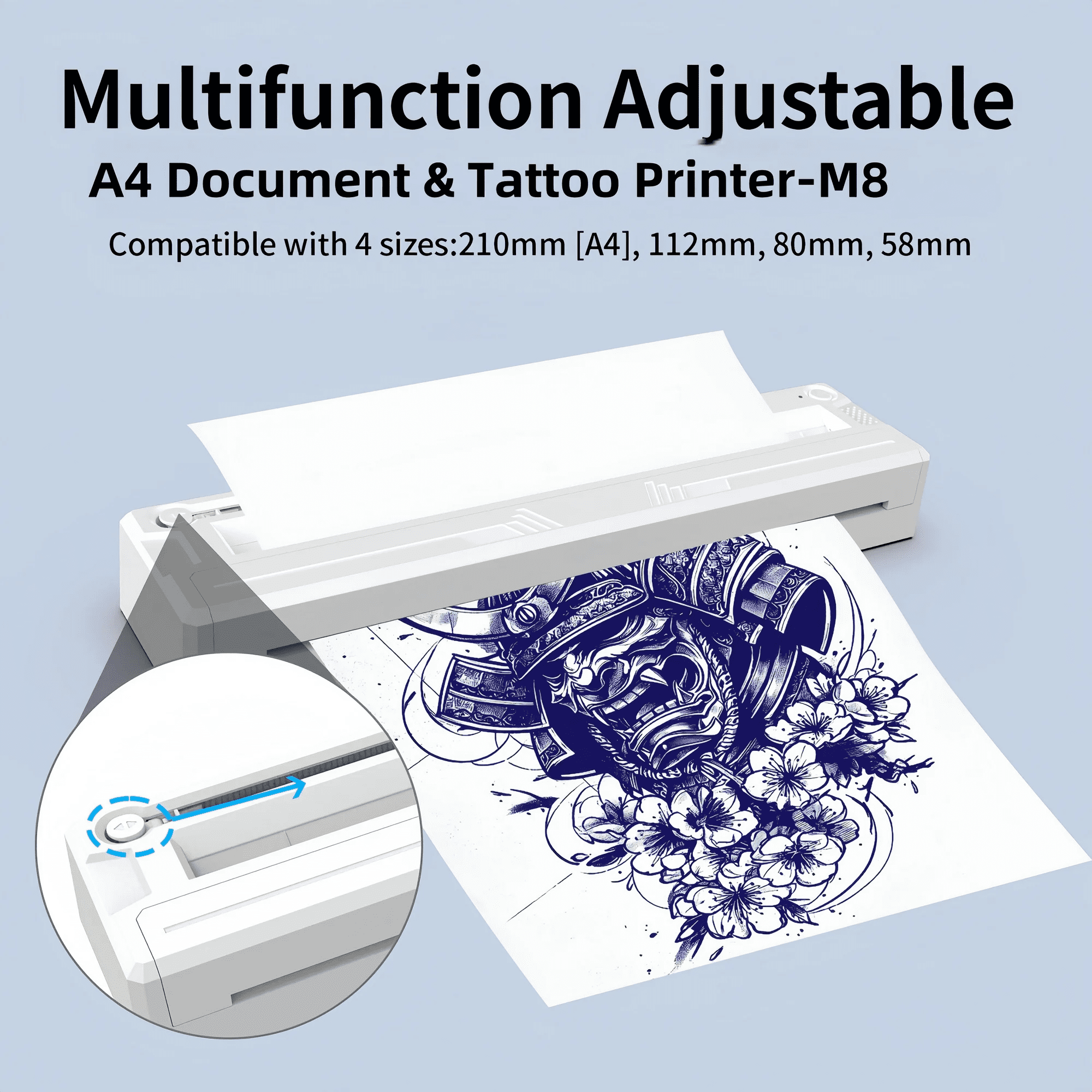 Wireless Tattoo Stencil Printer & A4 Thermal Printer with App Custom, Print Realistic Portraits, 6 Transfer Papers Included and Six Sheets of Thermal Paper