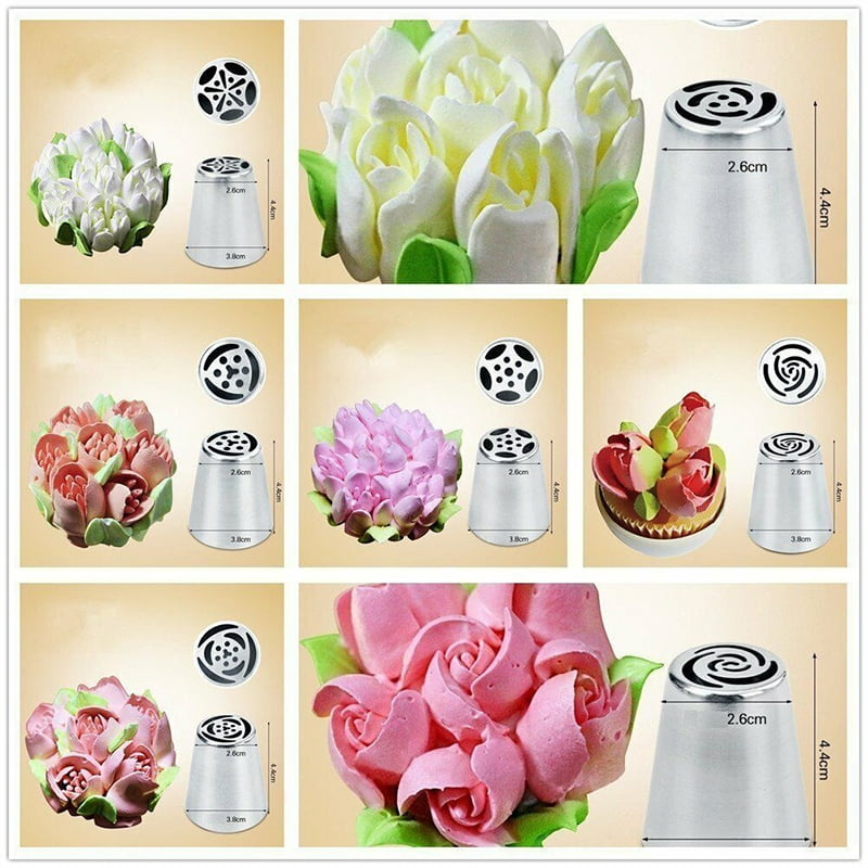 7x Russian Tulip Rose Icing Piping Nozzles Tips Cake Decorating Baking Tool Set
