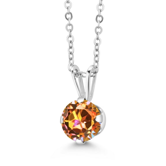 Gem Stone King 925 Sterling Silver Ecstasy Mystic Topaz Pendant Necklace for Women (1.00 Cttw, Gemstone November Birthstone, Round 6MM, with 18 inch Chain)