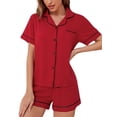 thumbnail image 2 of TEMOFON Pajama Sets for Women Two Piece Outfits Short Sleeve Sweatshirts Lounge Sets Casual Tops and Shorts Summer Outfits for Womens Clothes Button Down Shirts and Drawstring Pants, 2 of 6