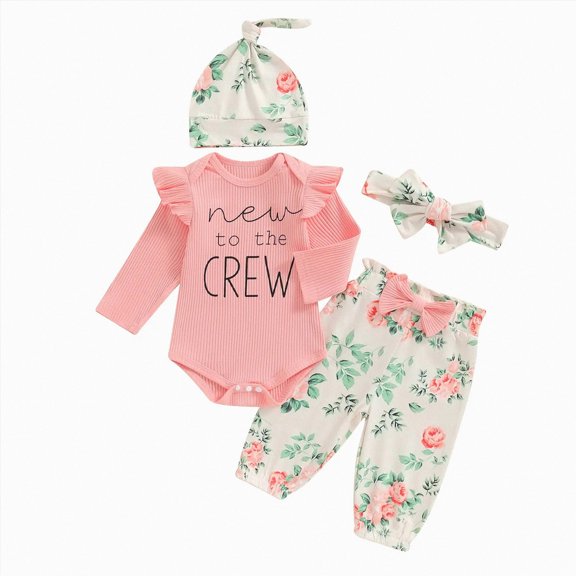 larppty Newborn Baby Girl Clothes Outfits Little Sister Romper Bodysuit Floral Pants Hat Cute Coming Home Outfit(0-3 Months,Pink)
